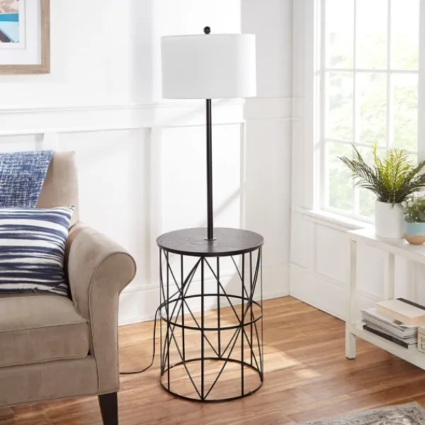 Floor Lamps-Kirkland's Home Black Cross Caged Table Base Floor Lamp White