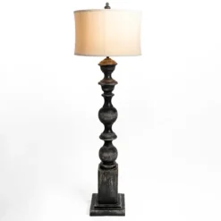 Floor Lamps-Kirkland's Home Black Distressed Carved Floor Lamp Tan