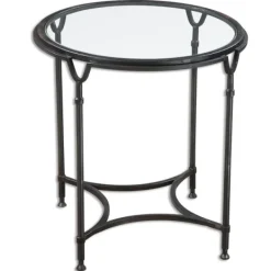 Accent & End Tables-Kirkland's Home Black Forged Steel Glass Top Accent Table