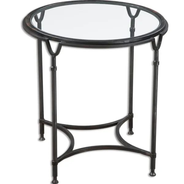 Accent & End Tables-Kirkland's Home Black Forged Steel Glass Top Accent Table