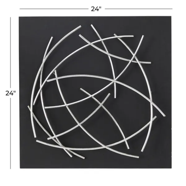 Wall Plaques-Kirkland's Home Black Frame Silver Abstract Lines Wall Plaque Black/Silver