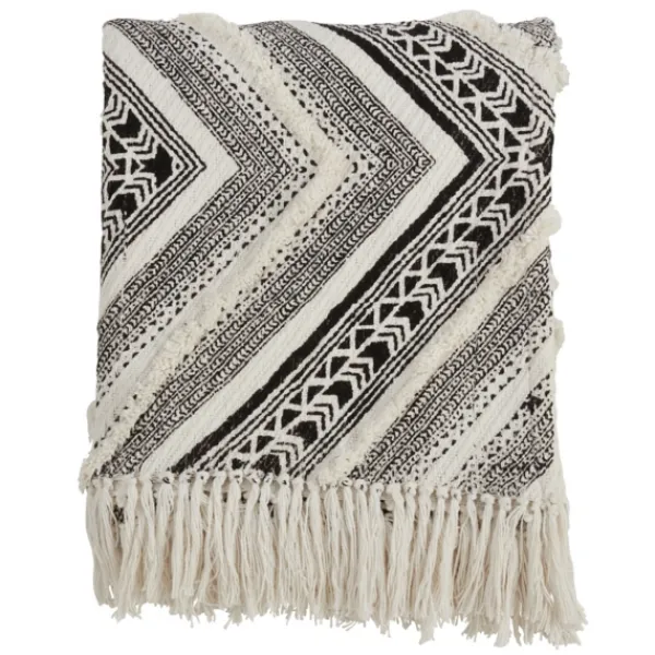 Blankets & Throws-Kirkland's Home Black Geometric Diamond Throw Black/White