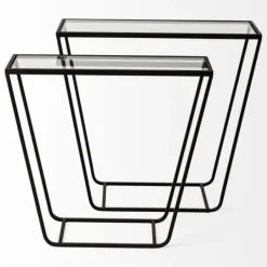 Accent & End Tables-Kirkland's Home Black Geometric Nesting Accent Tables, Set Of 2