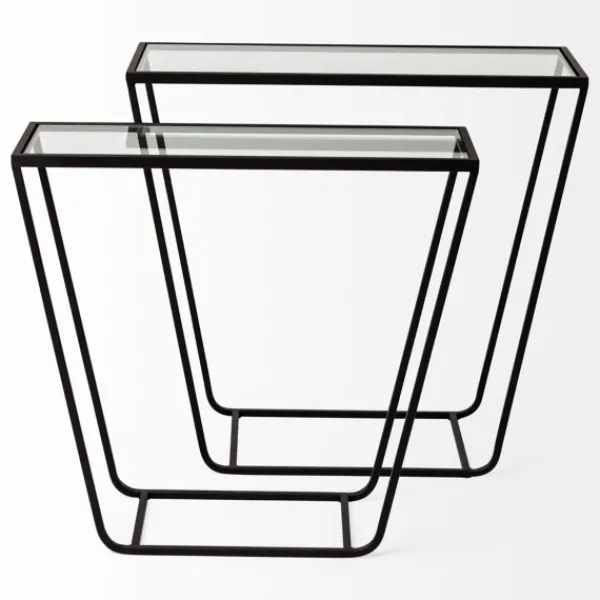 Accent & End Tables-Kirkland's Home Black Geometric Nesting Accent Tables, Set Of 2