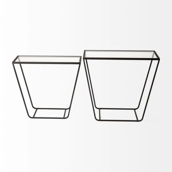 Accent & End Tables-Kirkland's Home Black Geometric Nesting Accent Tables, Set Of 2