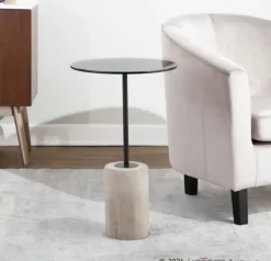 Accent & End Tables-Kirkland's Home Black Glass And Concrete Round Accent Table
