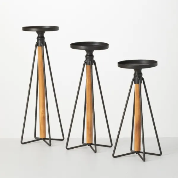 Candle Holders-Kirkland's Home Black Hairpin 3-Pc. Pillar Candle Holder Set Brown/Black