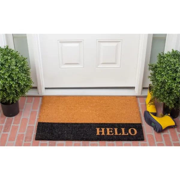 Doormats-Kirkland's Home Black Hello Bold Stripe Coir Doormat, 24 In. Tan/Black