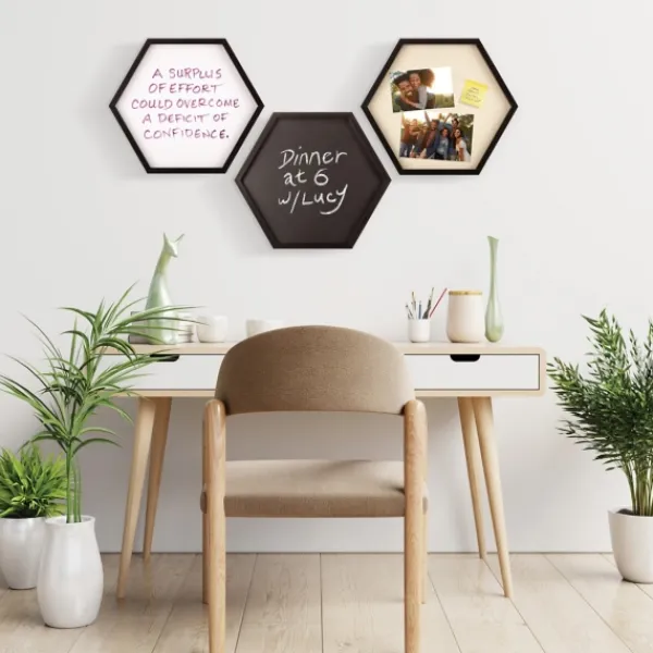 Memo & Chalkboards-Kirkland's Home Black Hexagon Chalkboard 3-Pc. Wall Decoration Set Black/White/Tan