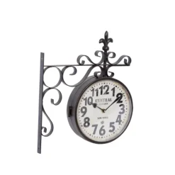 Clocks-Kirkland's Home Black Iron Double Sided Scroll Wall Clock