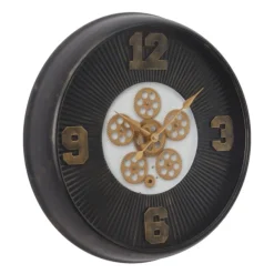 Clocks-Kirkland's Home Black Iron Frame Bronze Numeral Wall Clock