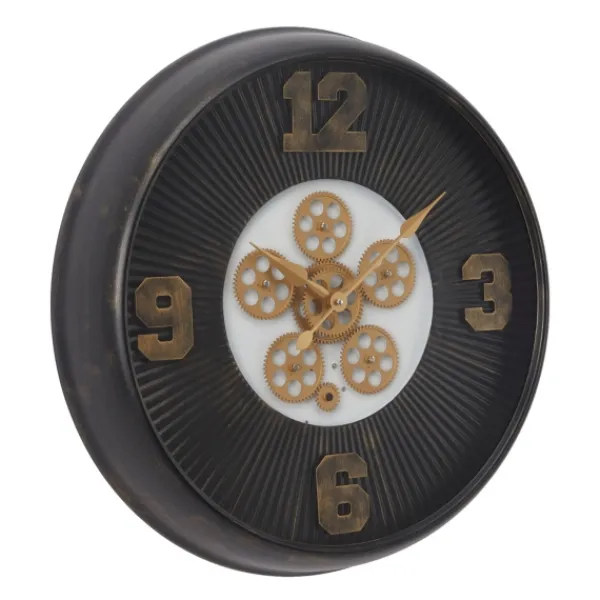 Clocks-Kirkland's Home Black Iron Frame Bronze Numeral Wall Clock