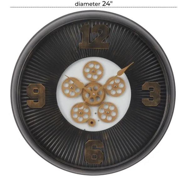 Clocks-Kirkland's Home Black Iron Frame Bronze Numeral Wall Clock