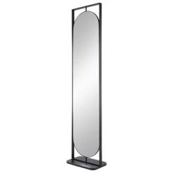 Full Length & Floor Mirrors-Kirkland's Home Black Iron Swivel Floor Mirror With Shelves