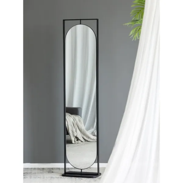 Full Length & Floor Mirrors-Kirkland's Home Black Iron Swivel Floor Mirror With Shelves