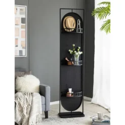 Full Length & Floor Mirrors-Kirkland's Home Black Iron Swivel Floor Mirror With Shelves