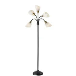 Floor Lamps-Kirkland's Home Black 5-Light Adjustable Tree Floor Lamp Black/White