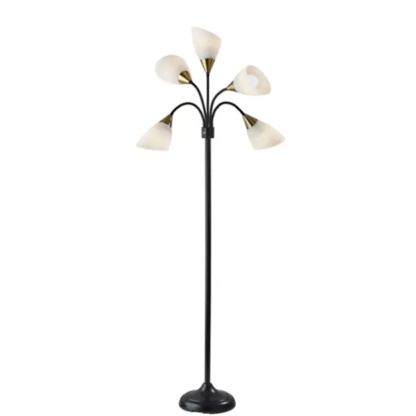 Floor Lamps-Kirkland's Home Black 5-Light Adjustable Tree Floor Lamp Black/White