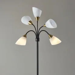Floor Lamps-Kirkland's Home Black 5-Light Adjustable Tree Floor Lamp Black/White