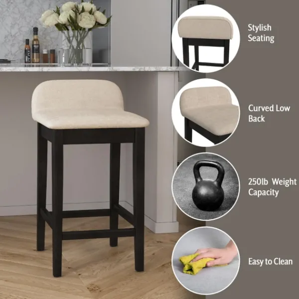 Bar Stools & Counter Height Stools-Kirkland's Home Black Lowback Padded Counter Stool Black/Tan