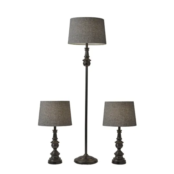 Table Lamps-Kirkland's Home Black Lucas 3-Pc. Table And Floor Lamp Set Gray