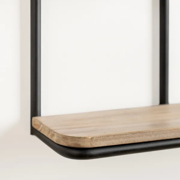Shelves-Kirkland's Home Black Metal & Natural Wood Rounded Edge Wall Shelf