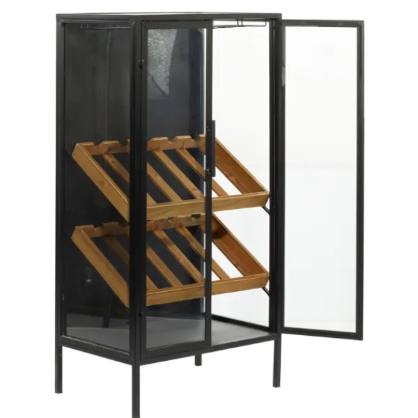 Kitchen Islands & Bar Carts-Kirkland's Home Black Metal And Brown Wood Standing Wine Rack Black/Brown