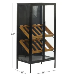 Kitchen Islands & Bar Carts-Kirkland's Home Black Metal And Brown Wood Standing Wine Rack Black/Brown
