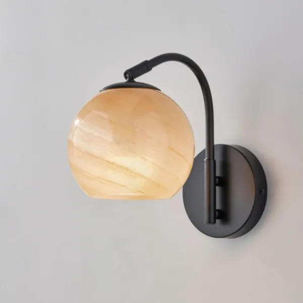 Sconces-Kirkland's Home Black Metal And Frosted Glass Globe Sconce
