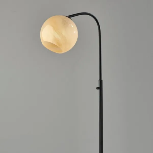 Floor Lamps-Kirkland's Home Black Metal And Frosted Glass Globe Floor Lamp Tan