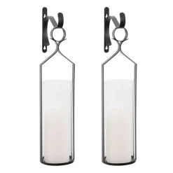 Sconces-Kirkland's Home Black Metal And Glass Logan Sconces, Set Of 2