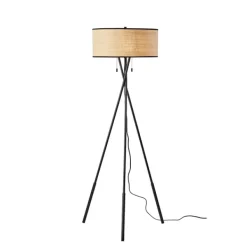 Floor Lamps-Kirkland's Home Black Metal And Rat Tripod Floor Lamp Tan