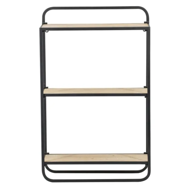 Shelves-Kirkland's Home Black Metal And Wood 3-Tier Wall Shelf