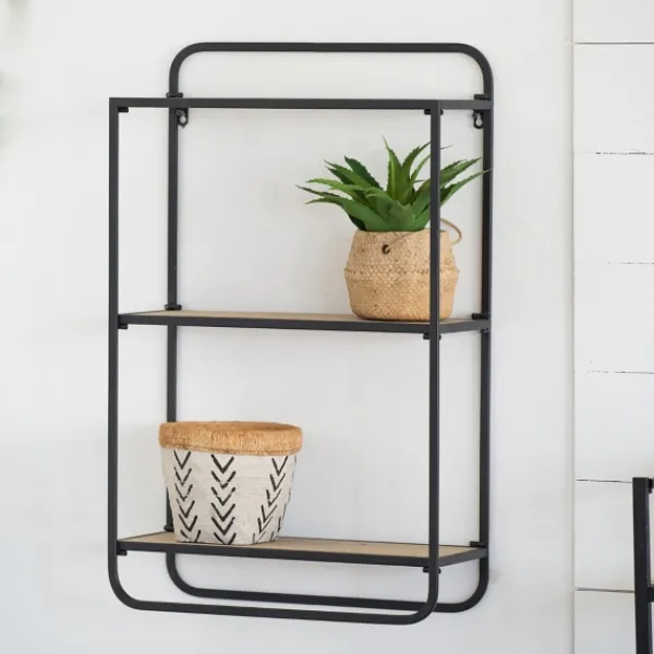 Shelves-Kirkland's Home Black Metal And Wood 3-Tier Wall Shelf