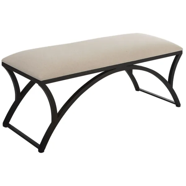 Benches & Ottomans-Kirkland's Home Black Metal Arched Frame Upholstered Bench Ivory