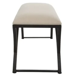 Benches & Ottomans-Kirkland's Home Black Metal Arched Frame Upholstered Bench Ivory