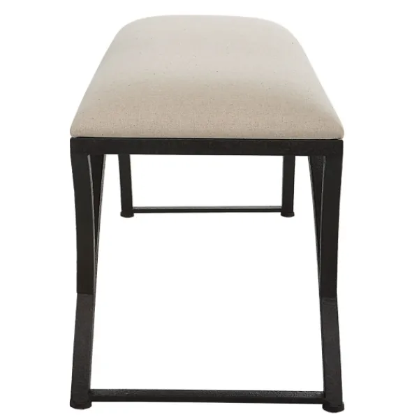 Benches & Ottomans-Kirkland's Home Black Metal Arched Frame Upholstered Bench Ivory