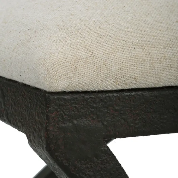 Benches & Ottomans-Kirkland's Home Black Metal Arched Frame Upholstered Bench Ivory