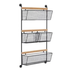 Wall Storage-Kirkland's Home Black Metal 4-Basket Wall Shelf