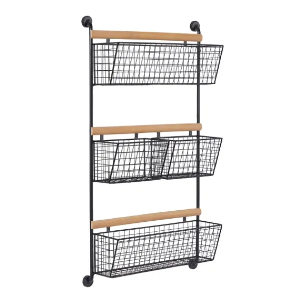 Wall Storage-Kirkland's Home Black Metal 4-Basket Wall Shelf