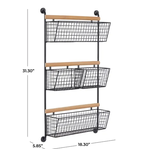 Wall Storage-Kirkland's Home Black Metal 4-Basket Wall Shelf