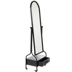 Full Length & Floor Mirrors-Kirkland's Home Black Metal Cheval Frame Mirror With Drawer
