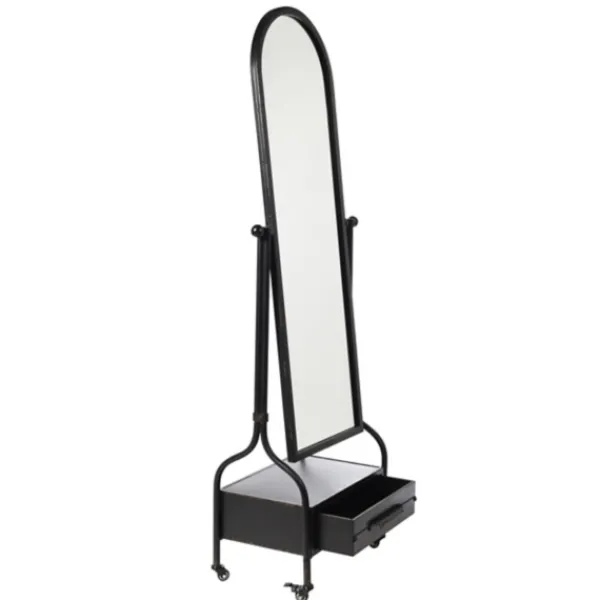 Full Length & Floor Mirrors-Kirkland's Home Black Metal Cheval Frame Mirror With Drawer