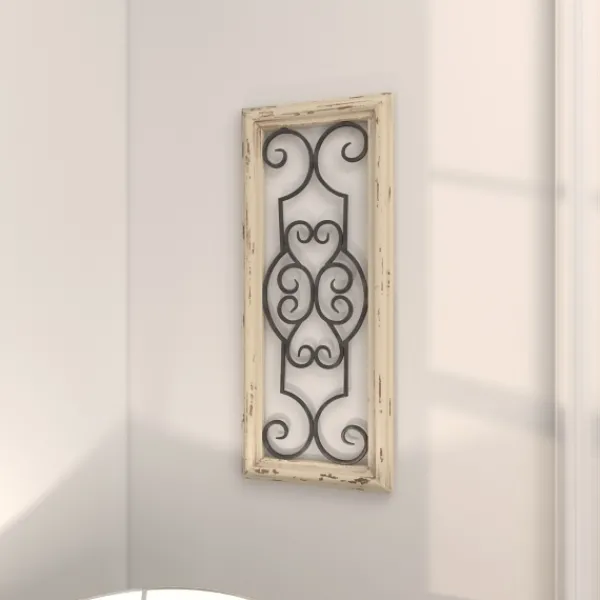 Wall Plaques-Kirkland's Home Black Metal Farmhouse Scroll Wall Plaque White/Black