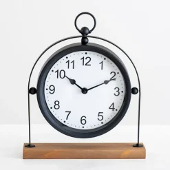 Decorative Accents-Kirkland's Home Black Metal Frame With Wood Base Tabletop Clock