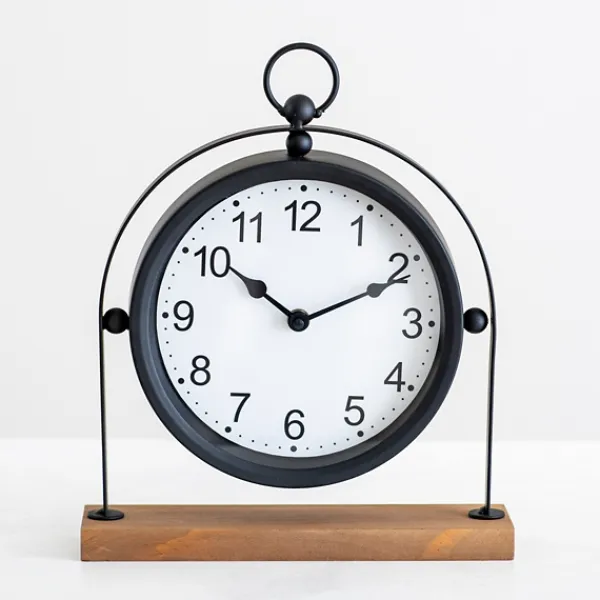 Decorative Accents-Kirkland's Home Black Metal Frame With Wood Base Tabletop Clock