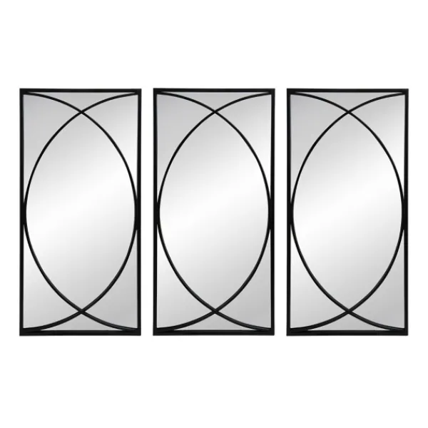 Decorative Mirrors-Kirkland's Home Black Metal Geometric Wall Mirrors, Set Of 3