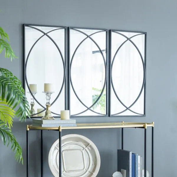Decorative Mirrors-Kirkland's Home Black Metal Geometric Wall Mirrors, Set Of 3