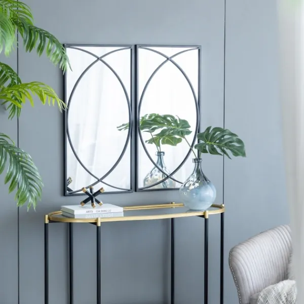 Decorative Mirrors-Kirkland's Home Black Metal Geometric Wall Mirrors, Set Of 3