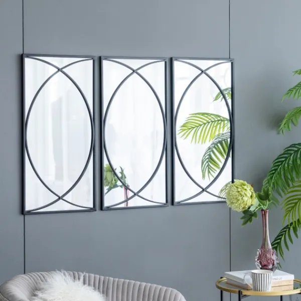 Decorative Mirrors-Kirkland's Home Black Metal Geometric Wall Mirrors, Set Of 3